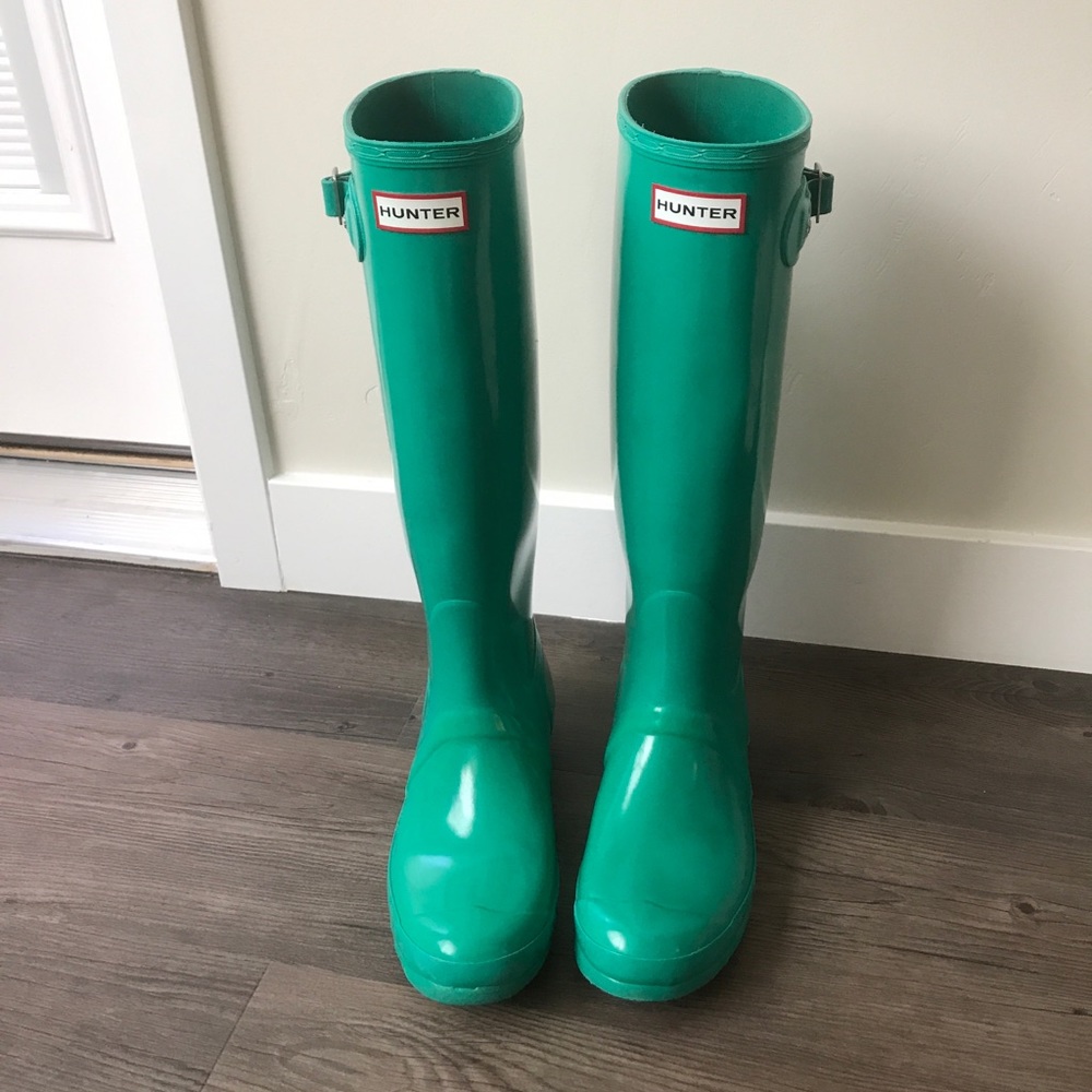 Hunter Original Gloss Rain Boots Jade Green sz 39